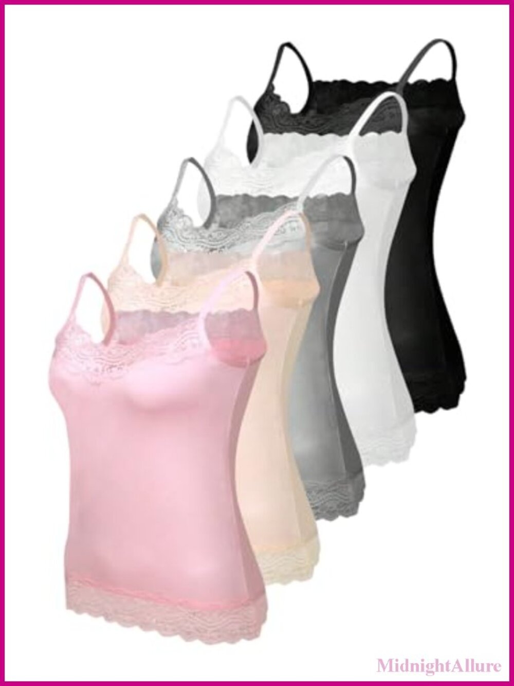 5-Piece Sleeveless Lace Cami Tank Tops Set - Viscose Spaghetti Strap Undershirts